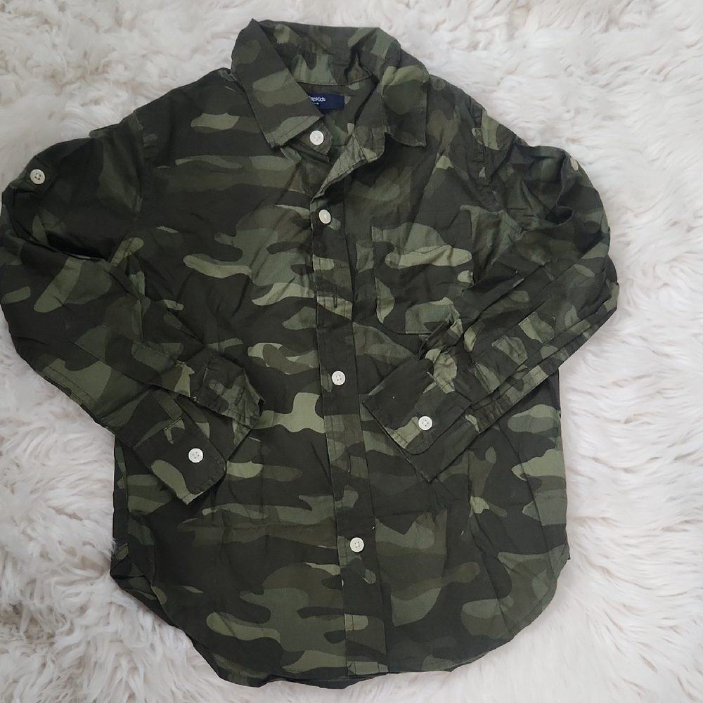 Gap Kids Green Camouflage Button-Up Shirt